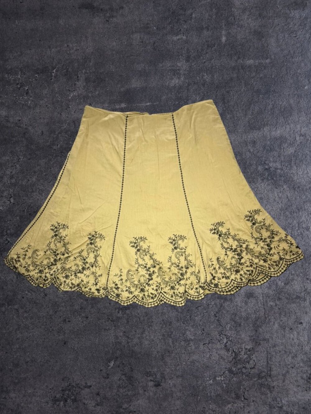 Vtg Robbie Bee Boho Midi Skirt 18W Beige Embroidered Scalloped Hem Cotton Y2K